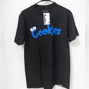 Cookies Men’s Black Graphic Tee with Blue Cookie Monster Logo - Size M